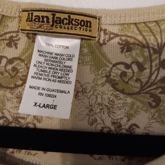 Allen Jackson Collection Top Women's Sz. XL Tan/Brown 3/4 Sleeve Embellished - Picture 3 of 8
